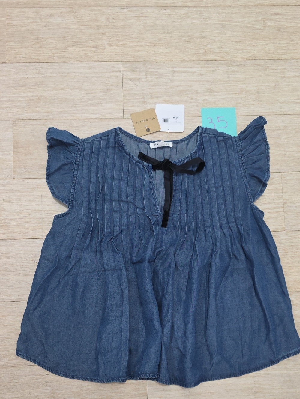 Blu Pepper Chambray Pintuck Top in Blue